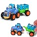Fu T Powered Cars Push and Go Car Construction Vehicles Toys,Dump Truck, Cement Mixer, Bulldozer, Tractor, Back Cartoon Play for 1 2 3 Years Old Boys Toddlers Kids Gift ( Set of 4)