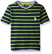 U.S. Polo Assn. Little Boys' Short Sleeve Striped V-Neck T-Shirt, Apple Green H4HA500APV, 2T