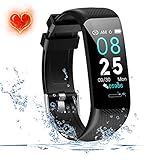 Fitness Tracker Waterproof(IP67) Fitness Watch with Heart Rate Monitor,Sleep Tracking, Step Counter Compatible Android iOS Phones Activity Tracker for Workouts for Men Women Kids,Black