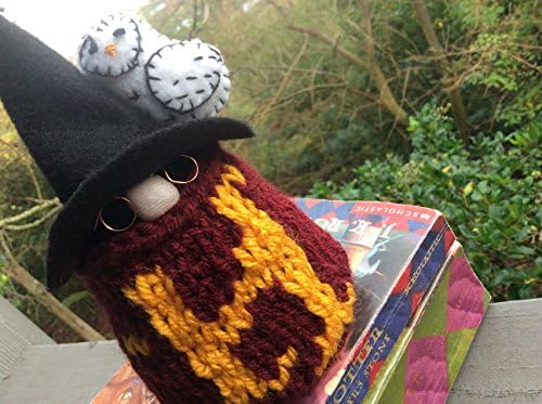 Harry Potter Gnome, with felt hedwig and knitted sweater. Gift Christmas woodland creature. Harry Potter inspiration.