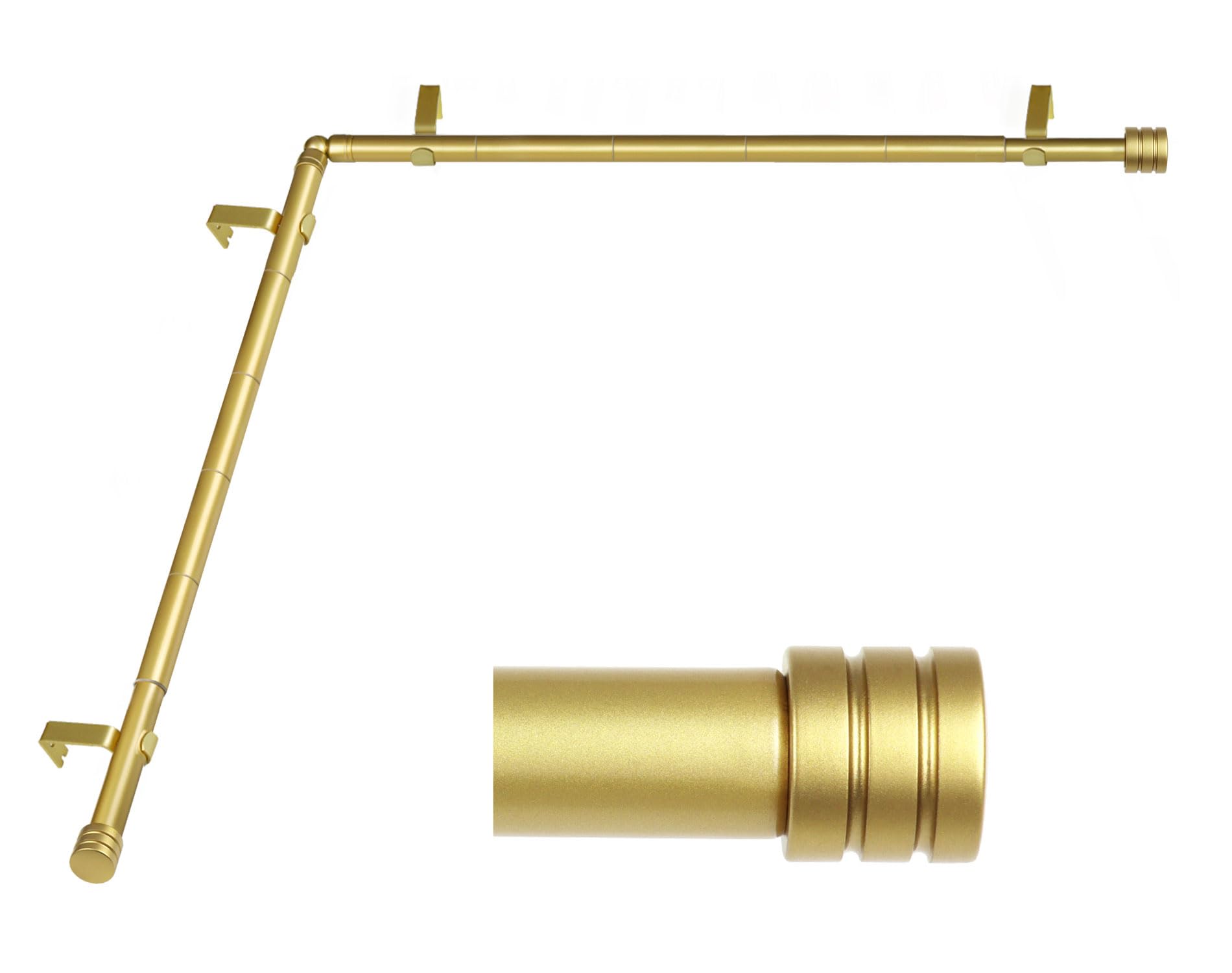 Photo 1 of Splicing Corner Window Curtain Rods, HOTOZON 48 to 84 Inch Heavy Duty Single Curtain Rods 7/8 Inch for Corner Windows(16 to 82 Inch), Antique Gold, End Cap Finials