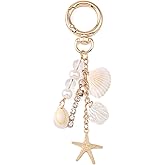 Glimbely Cute Beach Keychain Starfish Pearl Bag Charms Seashell Keychain Accessories for Women