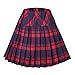 Women's Elastic Waist Plaid Pleated Skirt Tartan Skater School Uniform Mini Skirts (Series 1 red, Medium)