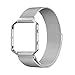 Fitbit Blaze Band with Frame, Andyou stainless steel Replacement Adjustable Band with Metal Frame for Fitbit Blaze Women Men,Silver