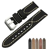 ZLIMSN Thick Genuine Leather Brown Black Watch Band Strap Stainless Steel Buckle 20 mm 22mm 24mm 26mm