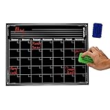 MFLABEL Black Weekly Chalkboard Dry Erase Magnet Fridge Calendar Magnetic Calendar for Refrigerator Write and Wipe Message Board - 16