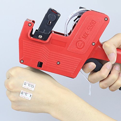 MX-5500 8 Digits EOS Price Tag Gun +5000 White w/Red lines sticker labels + Ink in box ~ Cafolo