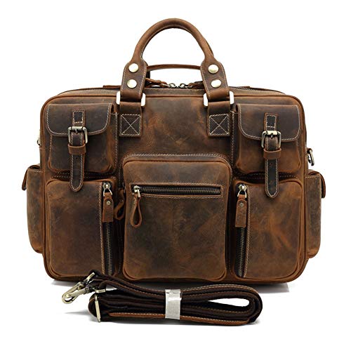 HWX Mens Travel Duffle Weekend Overnight Bag Multi-Pocket Design Genuine Leather Holdall Satchel Totes Bag (Color : B, Size : 42cm13cm30.5 cm)