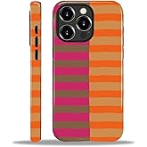 ilikediy for iPhone 15 Pro Max Case,HL2 Orange Pink Stripes Hybrid 2 Layer Hard Shell Silicone Protective Pattern Design Case