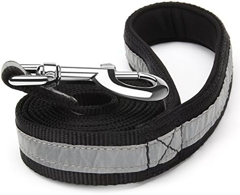 Dog Leash Itery Reflective Leash Wide Stripe Extra Thick Durable Pet Lead Nylon Leash Supplies 6ft long 1 inch Width for Medium Large Dog – Black Color
