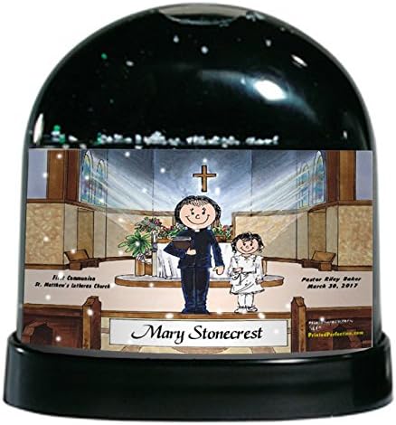Personalized Friendly Folks Cartoon Caricature Snow Globe Gift: Communion, Girl - Female Priest Great for First Communion, ceremony