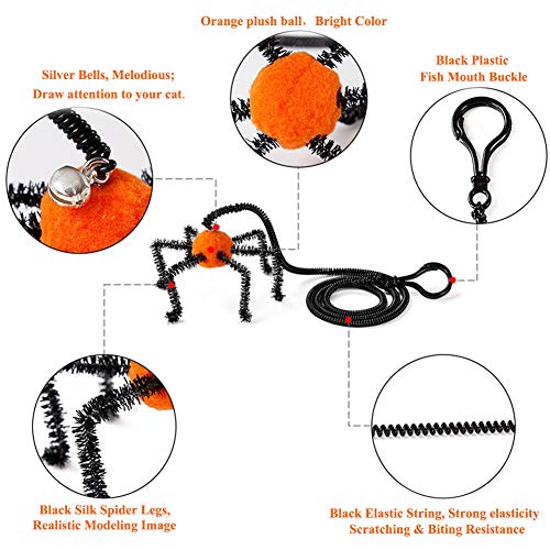 Halloween 2 Pcs Cat Kitten Toys, Flying Finger Pet Toys with Bat Spider Design, Cat Halloween Elastic Springs Finger Teaser Toys, Interactive Pet Teaser Toy with Bell, Cats Scratchers Accessories - Thumbnail 2