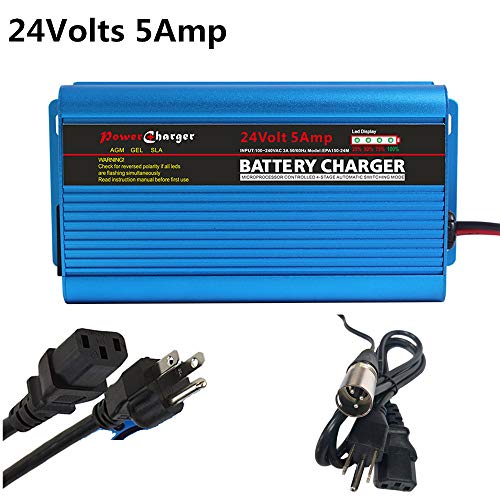 24V 5Amp Scooter Battery Charger for Wheel Chair, Smart Automatic Battery Charger, Portable Battery Maintainer With XLR Connector for Car Boat Lawn Mower Marine Scooter Wheelchair Motorcycle eBike