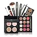 Huamianli 7Pcs Cosmetic Makeup Set 4 Colors Pressed Powder Mascara Eyeshadow Eyebrow Powder Lip Gloss Eyeliner Pen Blush Brush