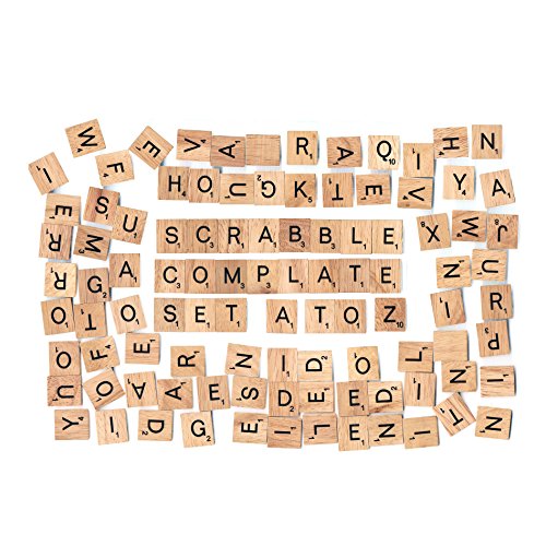 The 100 Tiles Alphabet of The Wooden Pieces for Word Scrabble Game Board of Education Games