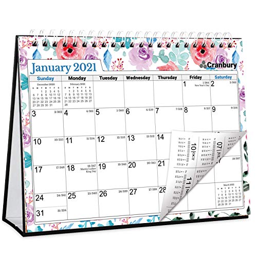 CRANBURY Small Desk Calendar 2021 (Floral, 8x6"), Use Easel