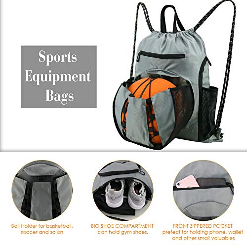 image for BeeGreen Drawstring-Backpack-Basketball-Gym-Bag with Ball Holder & Sho