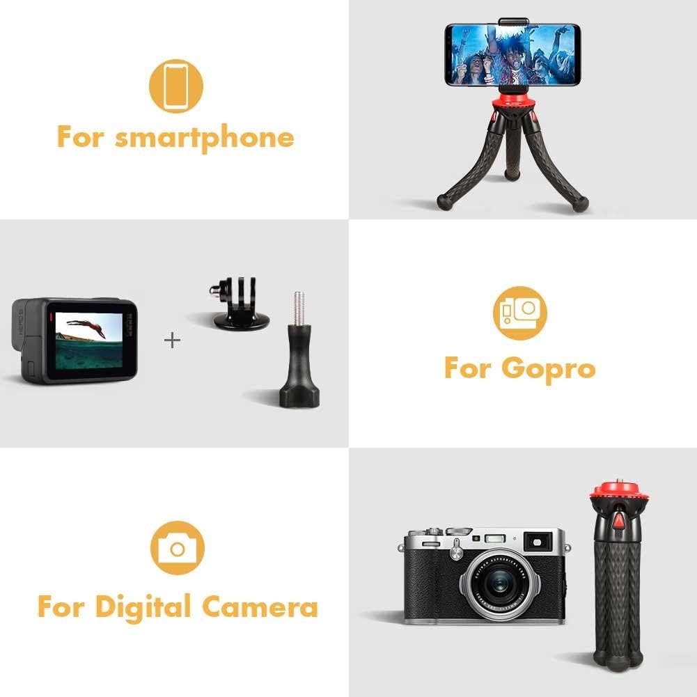 Flexible Tripod, Fotopro Phone Tripods for iPhone Xs Max Mini Camera Tripod for GoPro Sports Camera with Bluetooth Remote Smartphone Mount : Camera & Photo