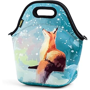 Neoprene Lunch Bag, Cute lunch bags for Women Kids Girls Men Teen Boys, Insulated Waterproof Lunch Tote Box for Work School Travel and Picnic (Orange Fox)