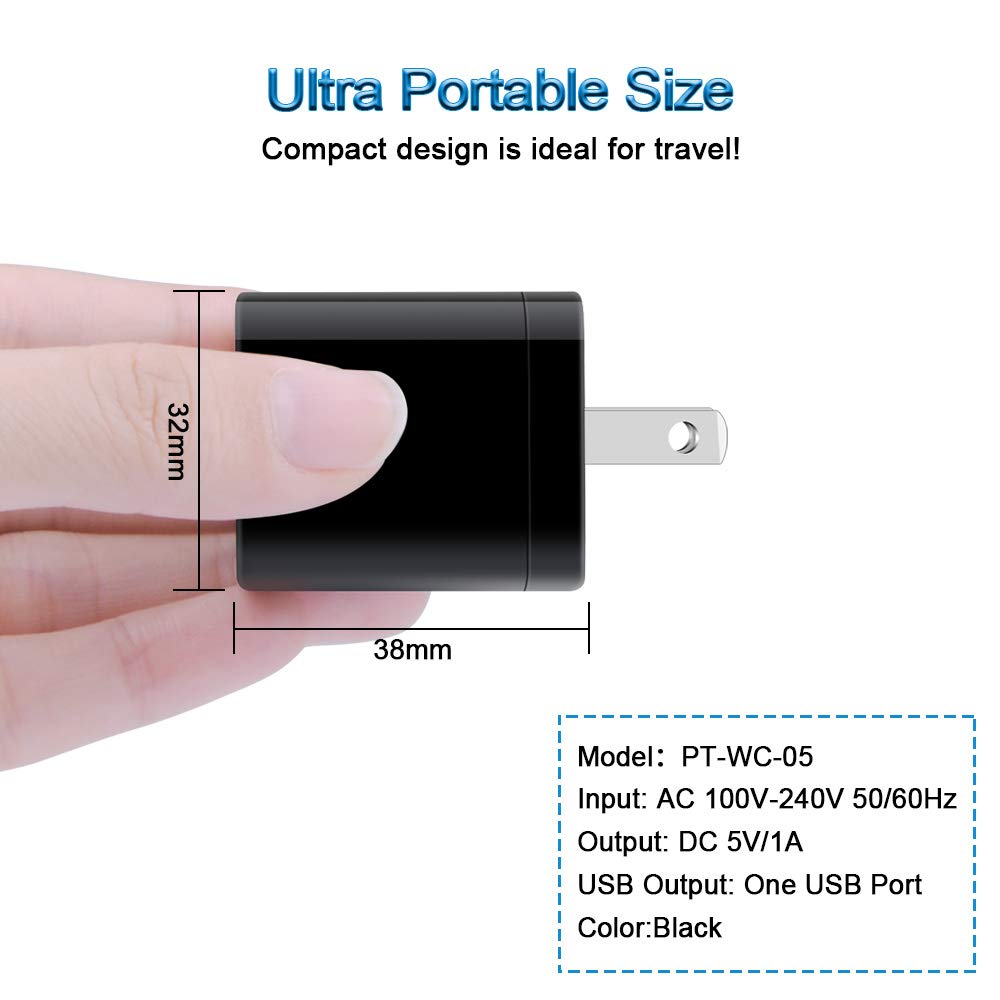 Wall Charger Cube,1A/5V Single Port USB Plug 3 Pack Travel Black Charging Block Box Adapter Compatible Phone,Samsung Galaxy S24 S23 A21 A51 A71 S20 S10 S9 S8,A10e,Note20/10,Moto G7 G6,LG Stylo 6/5/4