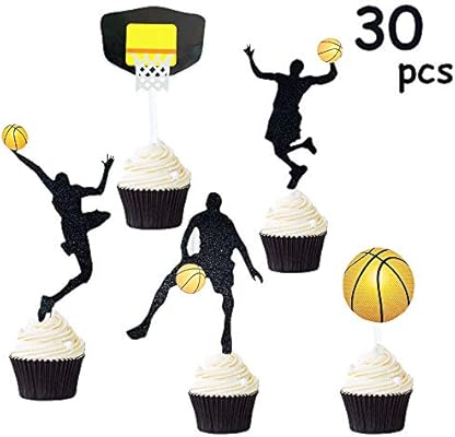 30 Pcs Suppar Nba Star Cupcake Topper Basketball Cake Toppers