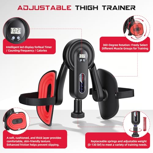 Ejercitador Muslos y Suelo Pélvico Kegel para Mujer y Hombre, Pantalla Led, Resistencia 0–61Kg, Glúteos e Interior Piernas, Gimnasio En Casa, 360° Training Thigh Master