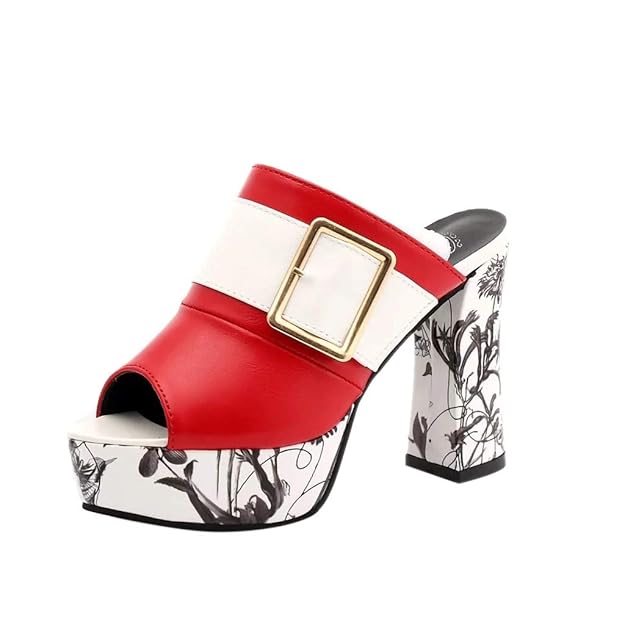 Pumps Damen,Frauen Slipper Casual Peep Toe Plateauschuhe mit Blockabsatz Schnallen Sandalen Hochhackige Dicke Ferse Hausschuhe