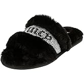 Juicy Couture Women's Plush Faux Fur Slippers – Cozy Open-Toe Slides, Soft Indoor/Outdoor House Shoes