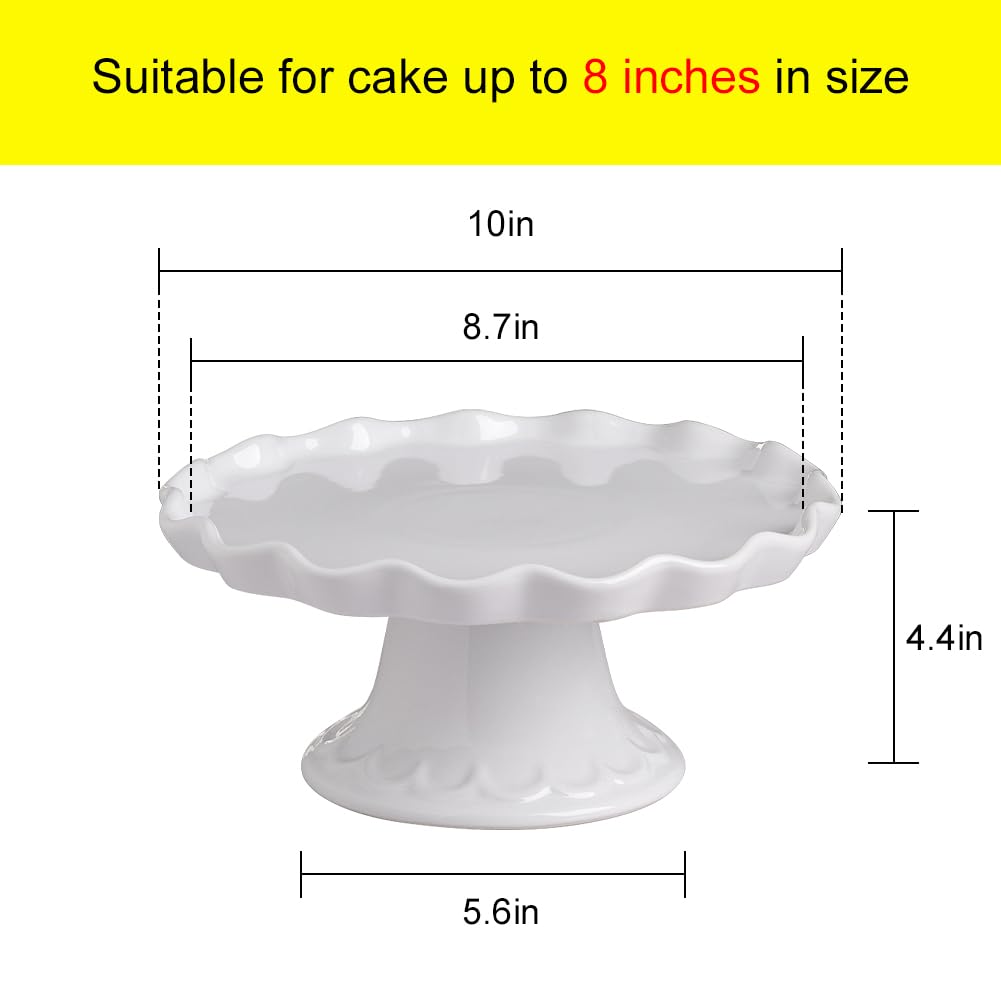 Sweejar Porcelain Cake Stand, Dessert Table Display Plate for 8-Inch Cake, Round Cupcake Stand with Soft Wave Edge for Snacks, Cookies, Birthday Parties, Weddings, Baby Shower and Other Events (White)