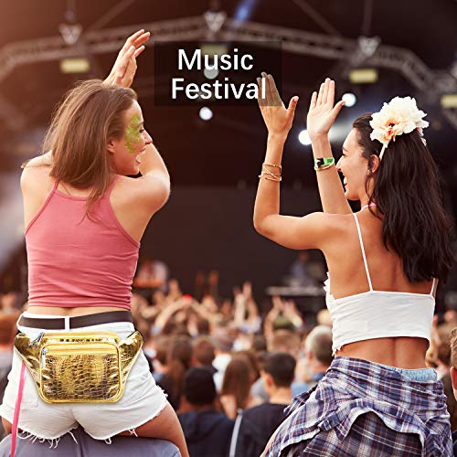 Fanny Pack, Waist Fanny Pack Bum Bag for Women Men,Waterproof Waist Pack Retro Neon Fanny Bag for Festival, Rave (gold)