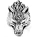Men's Stainless Steel Gothic Vintage Biker Wolf Head Knight Ring, Silver Black Size 9