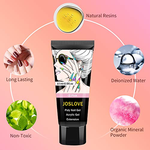 JOSLOVE Poly Gel Kit 6 Colors Excellent Nail Extension Gel Kit 15g Gel Builder Clear White Pink Temperature Changing Poly Nail Gel Kit All In One Gift Box 15g Per One