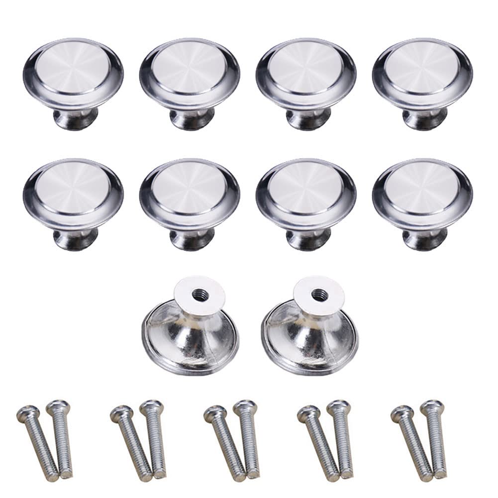 nanaxagly 10PCS Cabinet Knobs, Round Mushroom Drawer Pull Handle, Door Pulls with Screws for Cupboard Wardrobe Kitchen Bathroom Furniture - Single Hole (Silver)