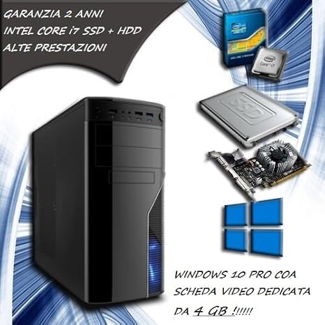 Pc Fisso Computer Desktop Intel Core I7 Ram 16 Gb Ssd 120 Hdd 1tb Scheda Video Dedicata 4 Gb Licenza Originale Microsoft Windows 10 Pro