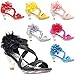 Generation Y Kids Dress Sandals Girls Clear Rhinestone Low Heels Side Flower Back Zipper Open Toes Fuchsia Clear Size 1