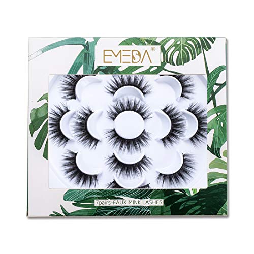 Faux Mink lashes 7 Pairs Fluffy Thick False Eyelash Handmade Long Dramatic 5D Fake Lashes Reusable Soft Eye Lashes 1 Pack with Applicators by EMEDA