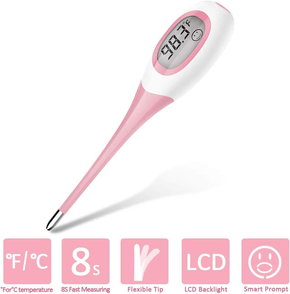 Digital Thermometer, Basal Body Thermometer LCD Large Screen Display for Baby with Flexible Tip Accurate Fast Temperature Reading Oral Mouth Underarm Rectal for Fever Kids Adults Children