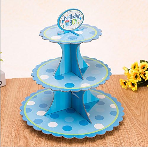 3-tier Cardboard Party Cupcake Display Stand/ Dessert Stand/ Tea Party Pastry Serving Platter/ Food Display Stand-Boy &amp; dot