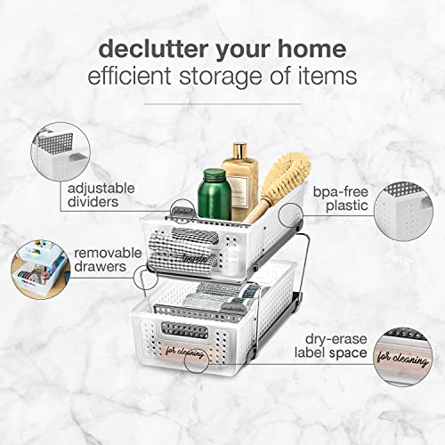 madesmart Set of 2 Stackable 2Tier Plastic Multipurpose Organizers with Divided SlideOut