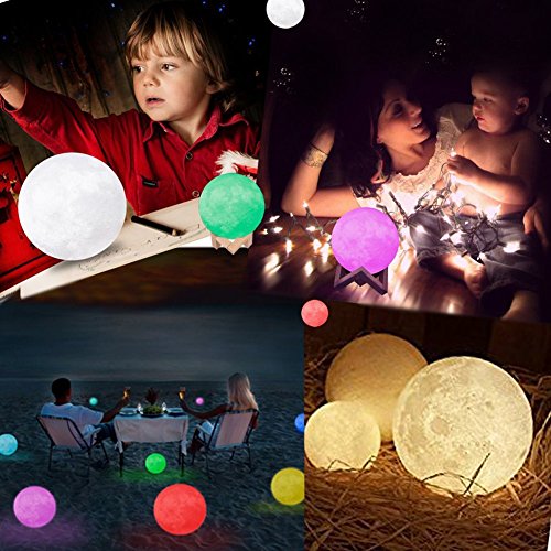 Moon Lamp, ALOVECO 3D Printed 16 Colors RGB Moon Light with Remote Control, Dimmable USB Rechargeable LED Lunar Moon Night Light with Stand for Kids Women Lover Birthday Gift (16 Colors with Remote) - Thumbnail 4