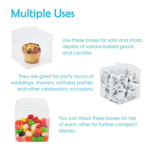Gift Boxes, Clear Plastic Favor Box, 3x3x3 Inch, 50 Pack, Transparent