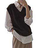 Women's V Neck Sweater Vest Oversized Sleeveless