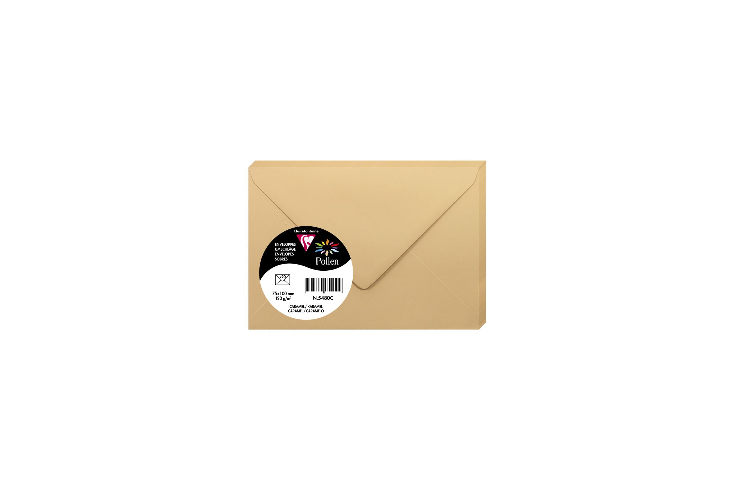 Clairefontaine 5480C Pack of 20 Gummed Envelopes Format 7,5x10cm 120g/m² Colour Caramel Invitation Events Correspondence Range Pollen Premium Smooth Paper