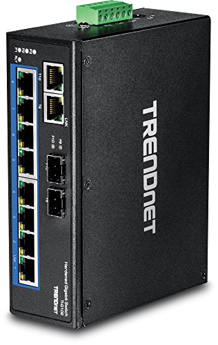 TRENDnet 10-Port Hardened Industrial Gigabit DIN-Rail Switch, DIN-rail and wall mounts included, Dual redundant, RJ-45/SFP, TI-G102
