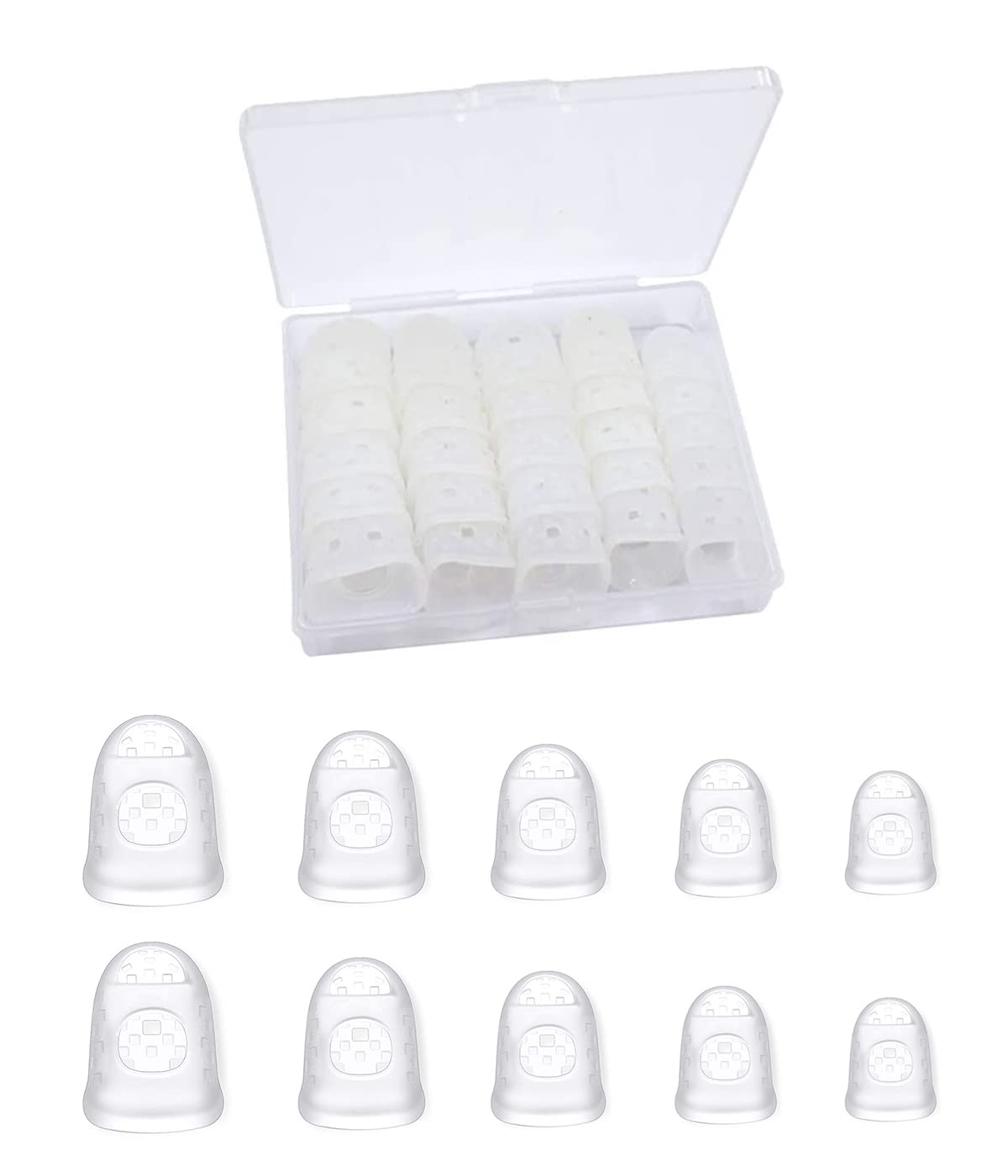 25pcs Non-Slip and Breathable Premium Silicone Finger Protector Box Non-Slip Guitar Finger Rest for Guitar Ukulele 5 Sizes Clear