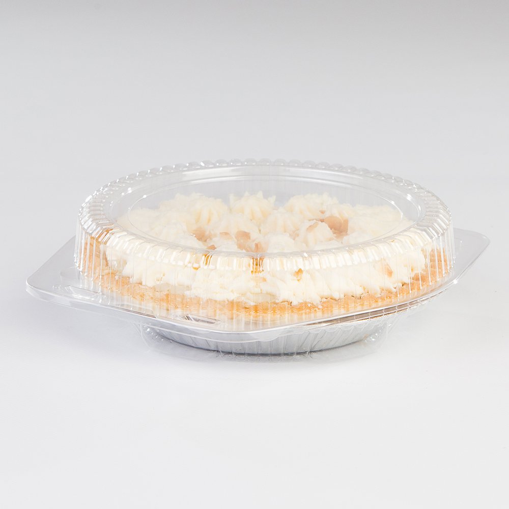 DFICompact White 8" Diameter Circular Clamshell Pie Container, 9.375" W x 8.875" D x 2.75" H, 132 oz, 100/Case