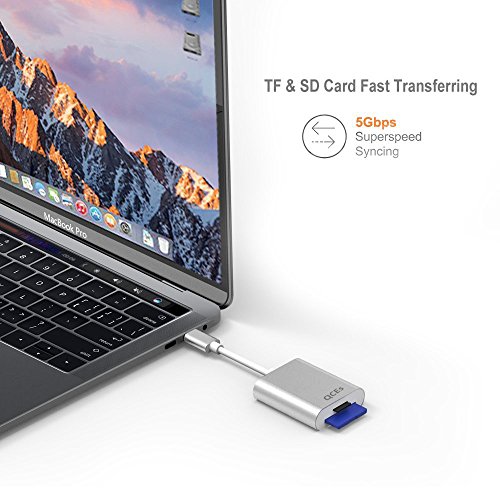 USB Type C Card Reader, QCEs USB C Card Reader Aluminum Superspeed USB 3.0 2-In-1 Card Reader for SD Card/Micro SD Card/TF Card for 2017 MacBook Pro Samsung Galaxy S8 LG G5 and more USB C Devices - Thumbnail 4