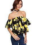 Floerns Women's Casual Print Off Shoulder Flare Sleeve Top Loose Blouse Black L