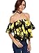 Floerns Women's Casual Print Off Shoulder Flare Sleeve Top Loose Blouse Black M