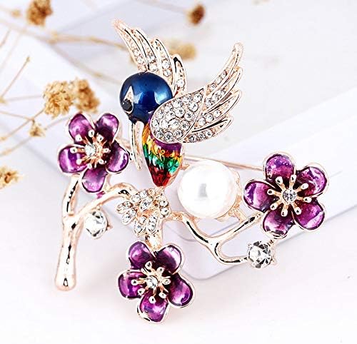 MoGist Bird Flower Enamel Hummingbird Brooch Pin Crystal Brooches Pin for Men Women Wedding Party Banquet Jewelry Clothes Accessories